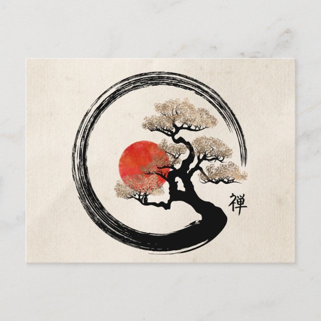 Carte Postale Cercle d'Enso et arbre de bonsaïs sur la toile (Devant)
