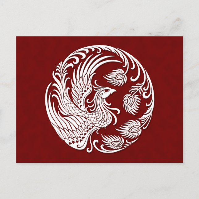 Carte Postale Cercle Phoenix Blanc traditionnel sur rouge (Devant)