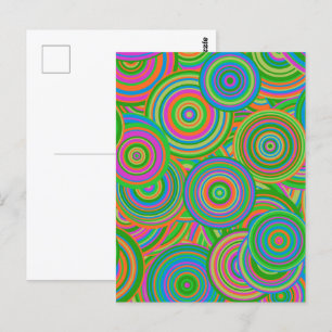 Carte Postale Cercles abstraits rétro mod, vert et rouge orange