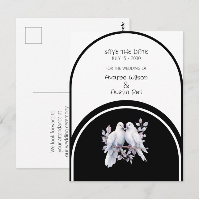 Carte Postale Cercles de colombes Noir et blanc Arches (Devant / Derrière)