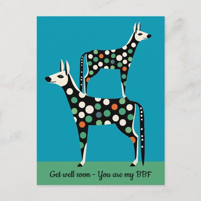 Carte Postale Cerf à pois bff rétablis-toi vite (Devant)