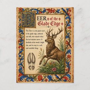 Carte Postale Cerf, Art du Bestiaire Médiéval