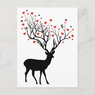Carte Postale Cerf aux coeurs rouges