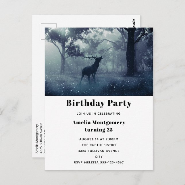 Carte Postale Cerf avec Antlers dans la forêt ombragée (Devant / Derrière)