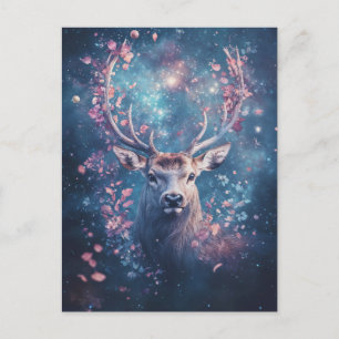Carte Postale Cerf Buck avec bois céleste de nuit étoilée