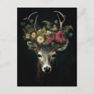 Carte Postale Cerf dans une couronne de fleurs