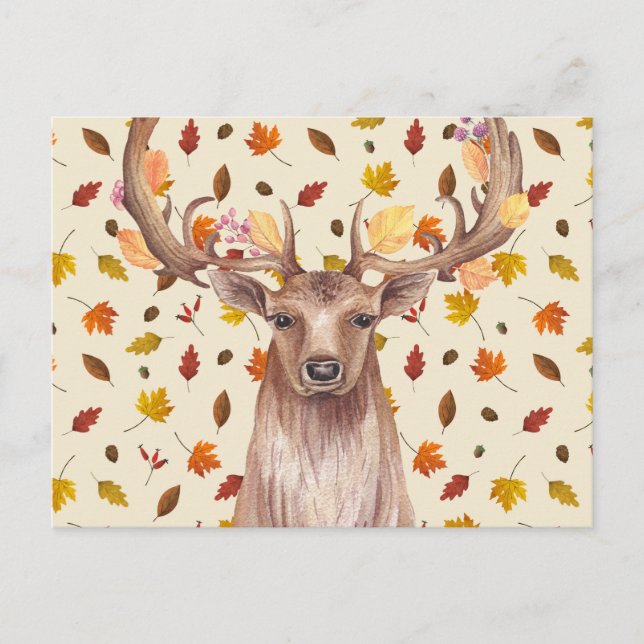 Carte Postale Cerf d'automne à l'aquarelle (Devant)