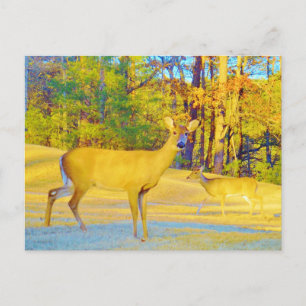 Carte Postale Cerf de couleur moutarde avec bleu clair