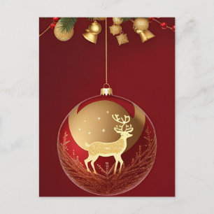 Carte Postale ✨ Cerf doré festif Noël Élégant Hiver