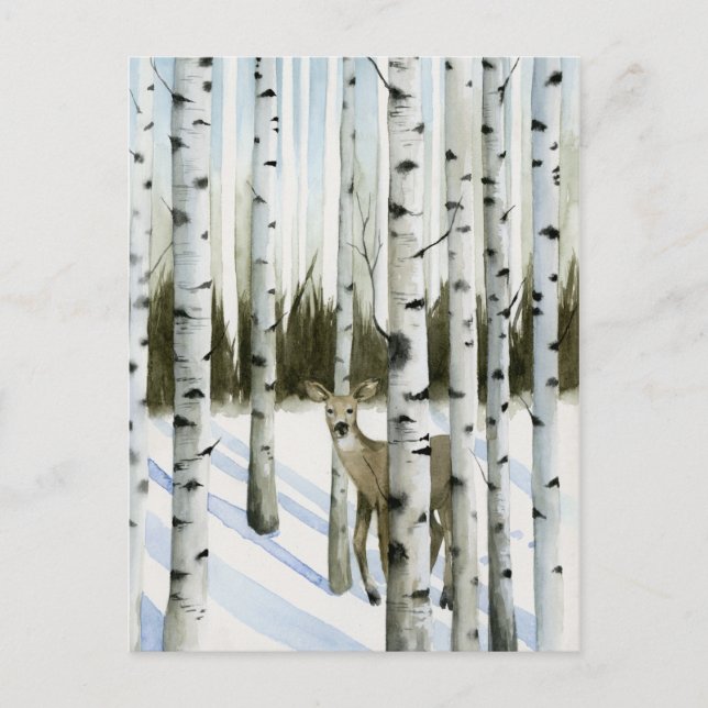 Carte Postale Cerf en chute de neige (Devant)