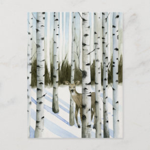 Carte Postale Cerf en chute de neige