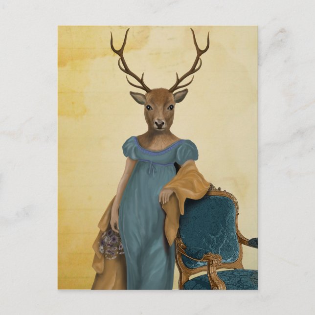 Carte Postale Cerf En Robe Bleue 2 (Devant)
