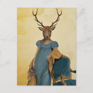Carte Postale Cerf En Robe Bleue 2