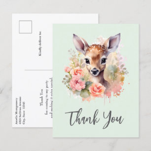 Carte Postale Cerf Migné Entouré De Merci Rose