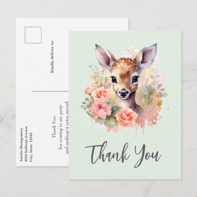Carte Postale Cerf Migné Entouré De Merci Rose (Devant / Derrière)