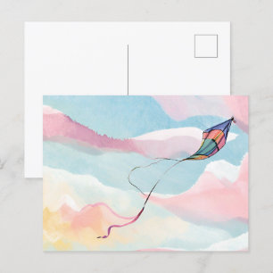 Carte Postale Cerf-volant volant   Ciel aquarelle aéré