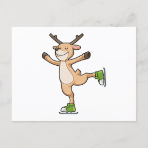 Carte Postale Cerfs au patinage sur glace avec patins à glace