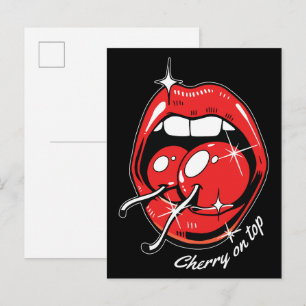 Carte Postale Cerise sur le Gâteau Pop Art Lèvres Rouges & Ceris
