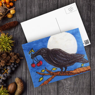 Carte Postale Cerises au Clair de Lune Corbeau Noir