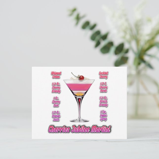 Carte Postale Cerises Jubilee Martini Cocktail Recette Art (Debout devant)