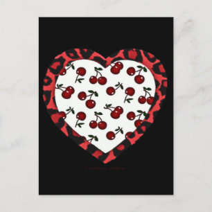 Carte Postale Cerises Rockabilly RAB Impression Léopard Coeur