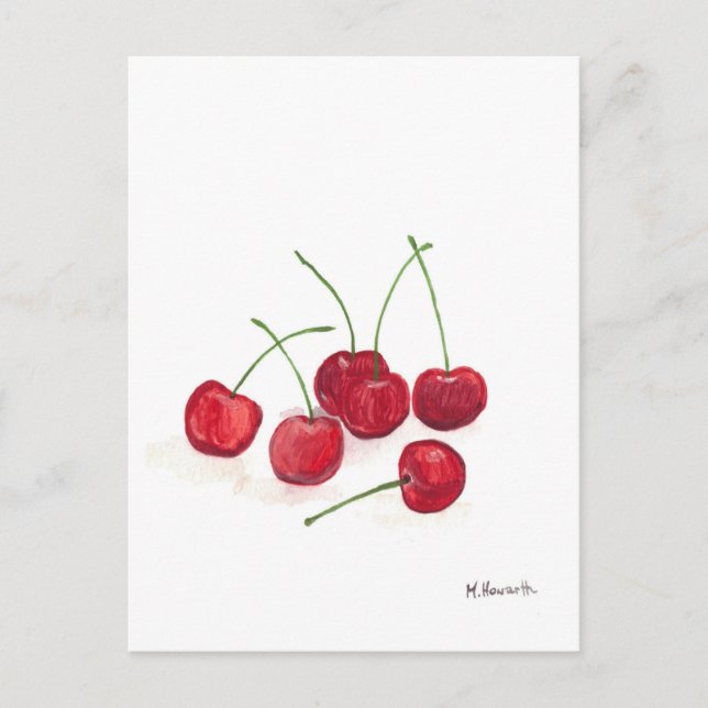 Carte Postale Cerises rouges fruits aquarelle nourriture aliment (Devant)