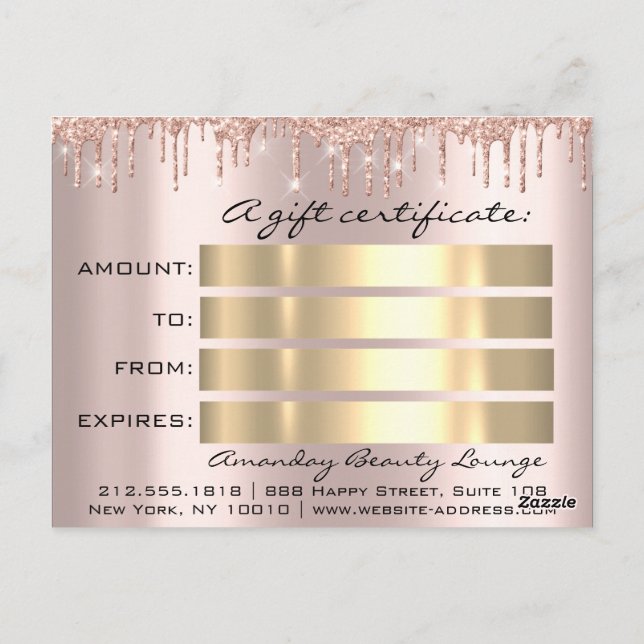Carte Postale Certificat cadeau Gold Dridays Confetti Rose (Dos)