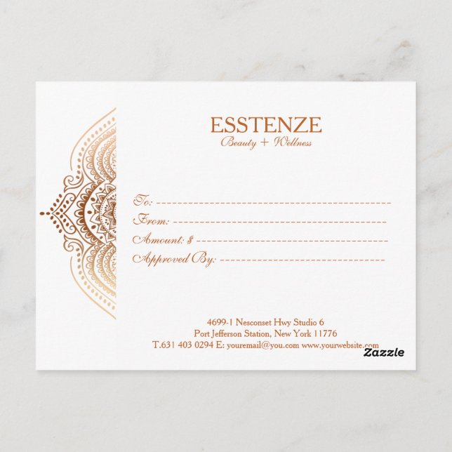 Carte Postale Certificat cadeau rose-Gold Lace (Dos)