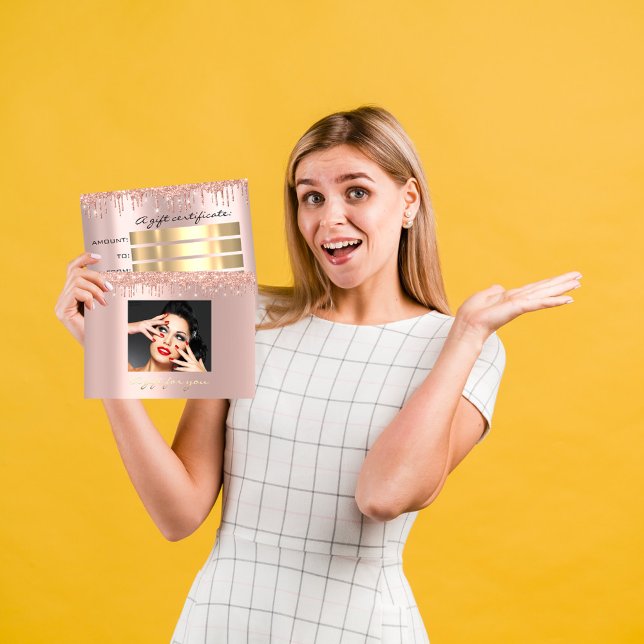 Carte Postale Certificat cadeau Vacances Beauté Rose Parties sci (Gift Certificate Holidays Beauty Rose Glitter Drip Postcard)