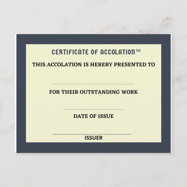Carte Postale Certificat d'accolation (Devant)