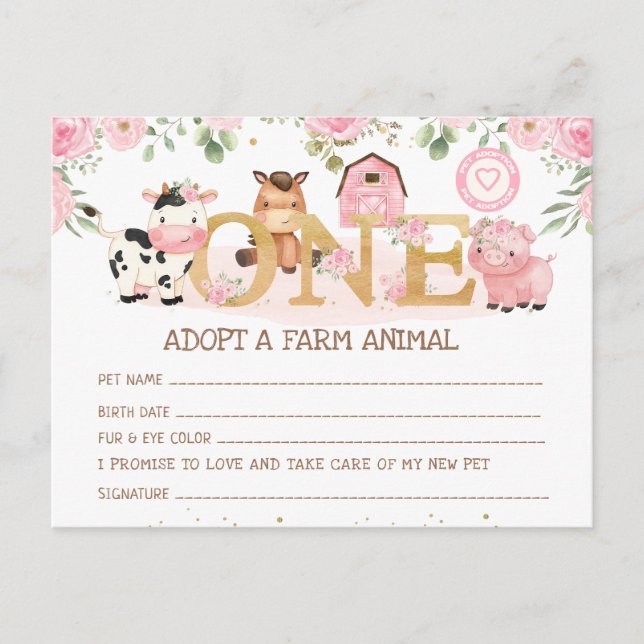 Carte Postale Certificat d'adoption d'un animal de ferme pour le (Devant)
