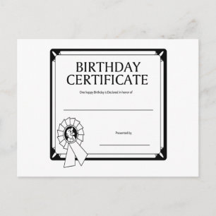 Carte Postale Certificat d'anniversaire