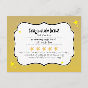 Carte Postale Certificat de Félicitations Diet Fitness Gold Star