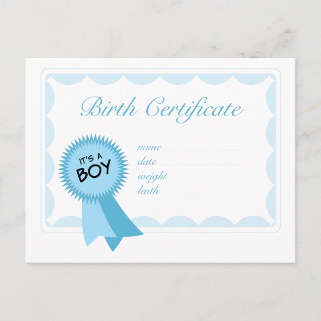 Carte Postale Certificat de naissance de garçon (Devant)