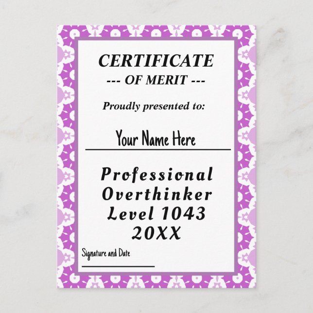 Carte Postale Certificat de surpenseur professionnel (Devant)