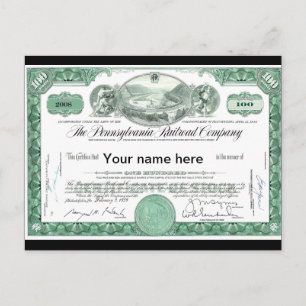 Carte Postale Certificat Stock Pennsylvania Railroad CUSTOM