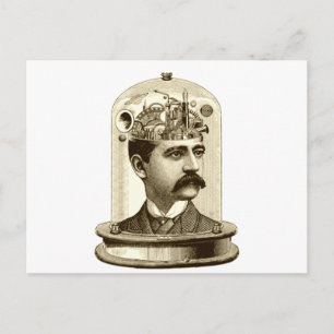 Carte Postale Cerveau steampunk vintage, homme moustache