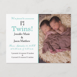 Carte Postale C'est Twins Turquoise Photo Faire-part de naissanc