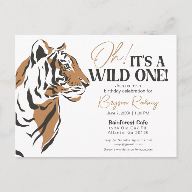 Carte Postale C'est un sauvage tigre jungle premier anniversaire (Devant)