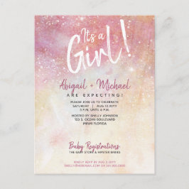 Carte Postale C'est une fille Baby Shower à l'aquarelle rose élé