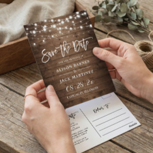 Carte Postale Chaîne de bois rustique illumine mariage Enregistr