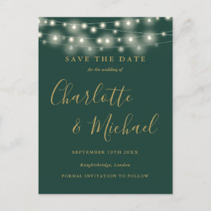 Carte Postale Chaîne Lumières Green et Gold Mariage Enregistrer 