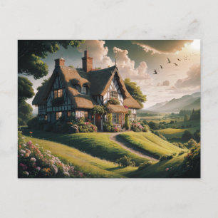 Carte Postale Chalet de chaume en campagne luxuriante