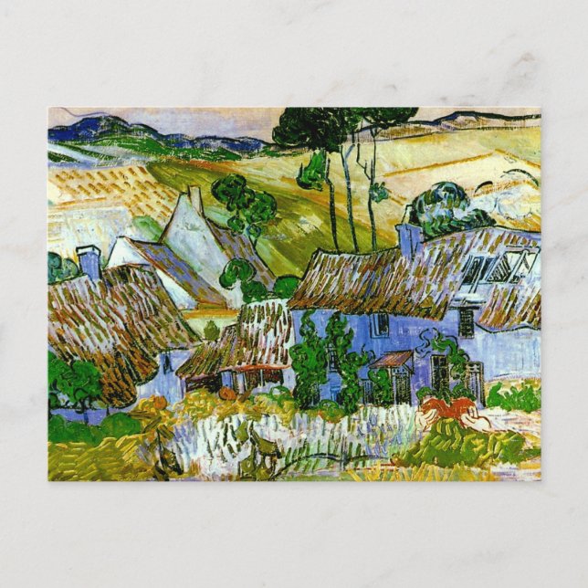 Carte Postale Chalets à chaume d'une colline Van Gogh Art (Devant)