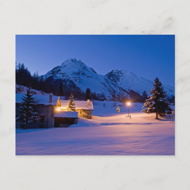 Carte Postale Chalets d'hiver lever du soleil (Devant)