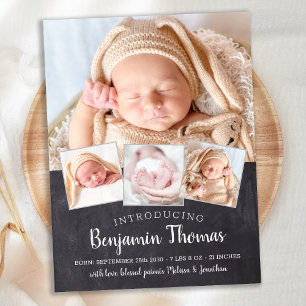 Carte Postale Chalkboard Baby Custom 4 Photo Faire-part de naiss