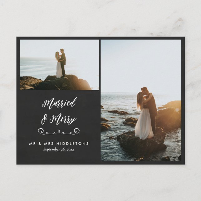 Carte Postale Chalkboard Marié & Joyeux | Photo de Noël (Devant)