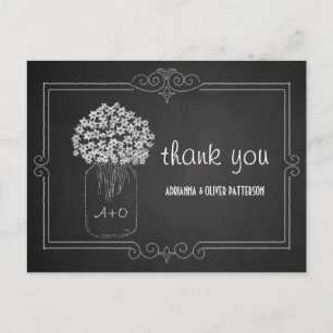 Carte Postale Chalkboard Mason Jar Flowers Wedding Thank You