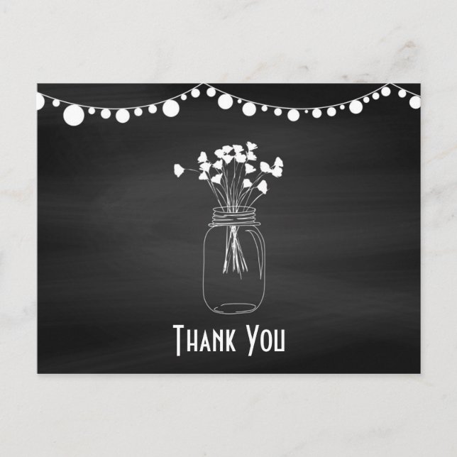 Carte Postale Chalkboard Mason Jar Mariage Merci  (Devant)