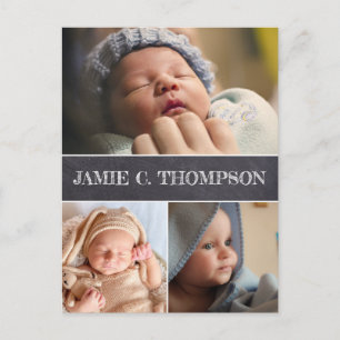 Carte Postale Chalkboard moderne Baby Boy Nom Photos Naissance